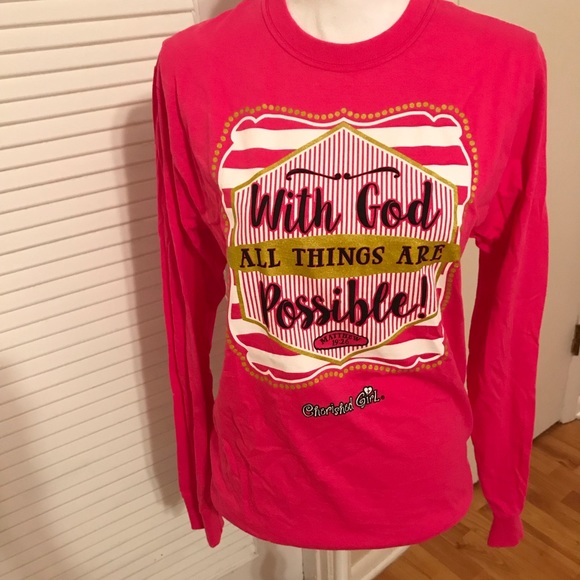 christian girl Tops - “With God all things are possible” tee NWOT